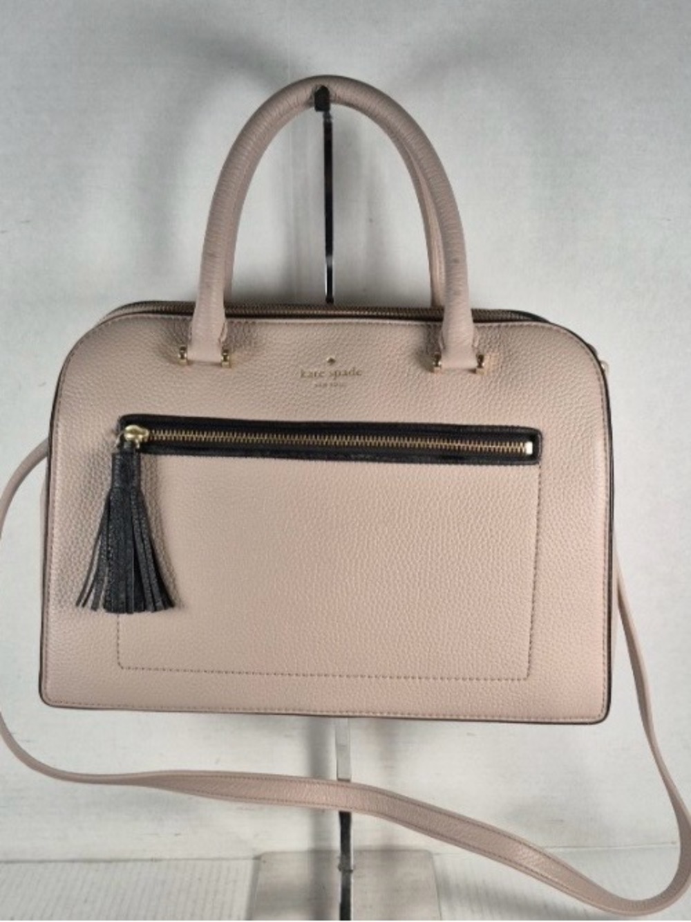 Authentic kate spade New York Beige  Leather Satchel with Black Tassel Accent